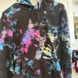 Hollister Hoodie Small Black Galaxy Tie Dye Pullover
